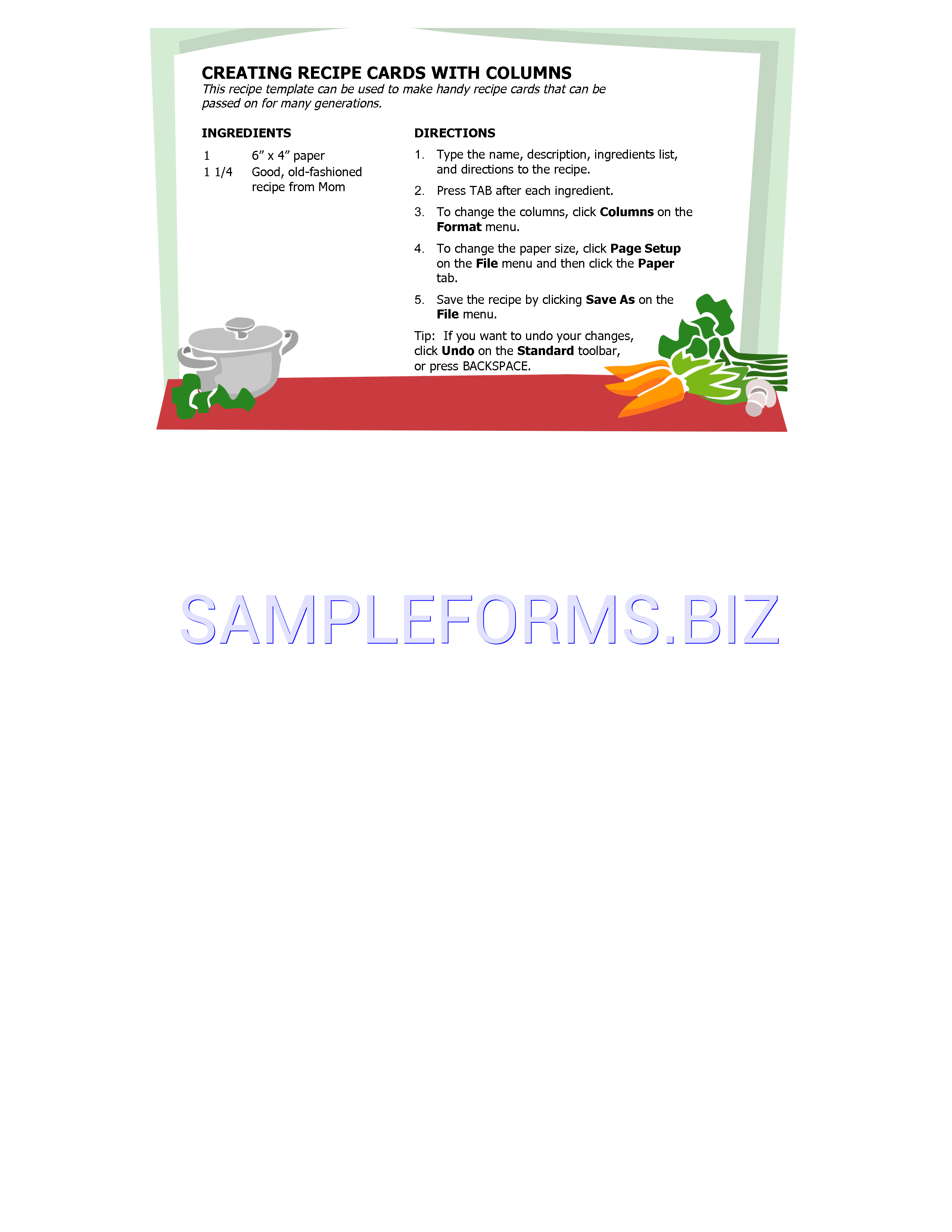 Preview free downloadable Recipe Card (Multiple Columns) in PDF (page 1)