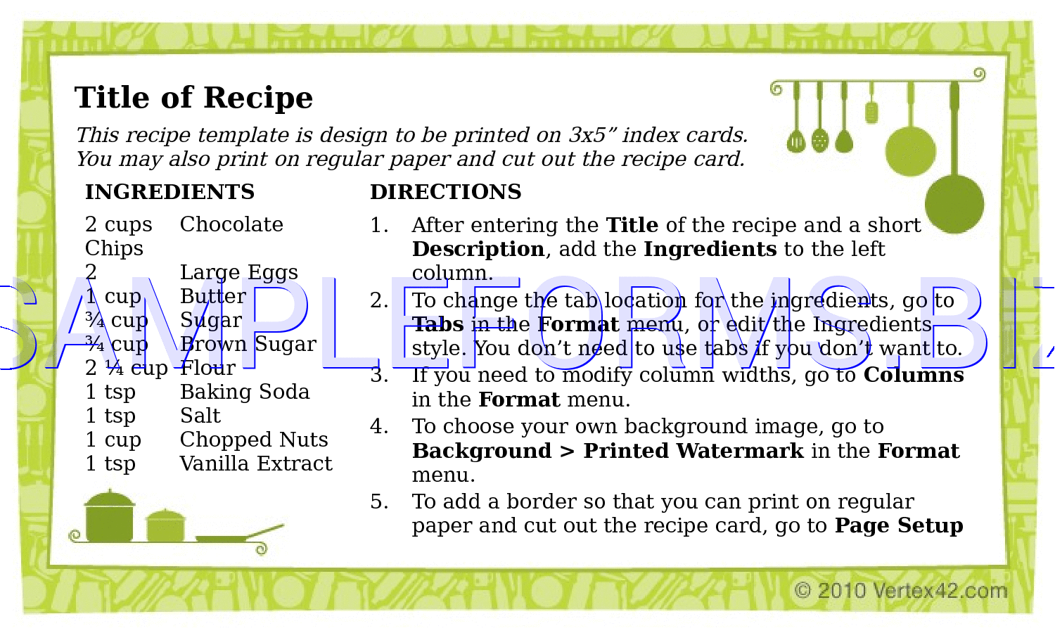 Preview free downloadable Recipe Card Template (3X5) in PDF (page 1)