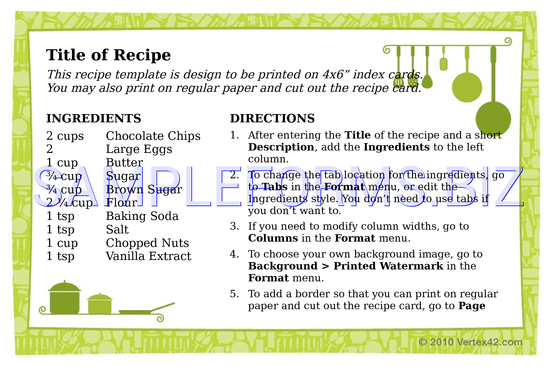 Preview free downloadable Recipe Card Template (4X6) in PDF (page 1)